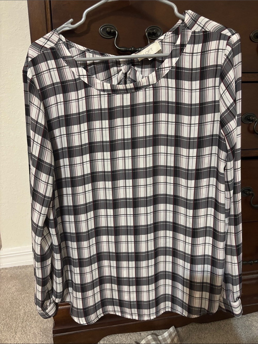 LOFT Black and White Plaid Long-Sleeve Top